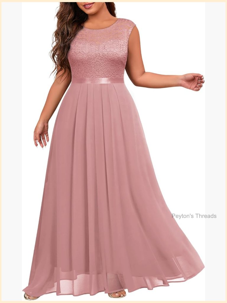Plus Size Sleeveless Scoop Neck Floral Lace Maxi Dress